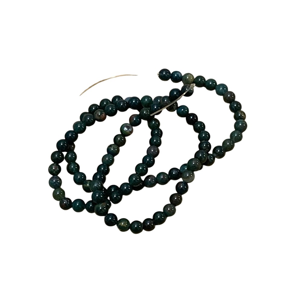 Natural Dark Green Moss Agate Round Gemstone Beads 4mm Strand 15.5 Inch